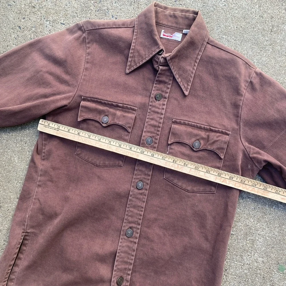 Vintage Levi's 70s Shirt-Jacket Medium Brown Cotton Twill Moleskin - Picture 7 of 9